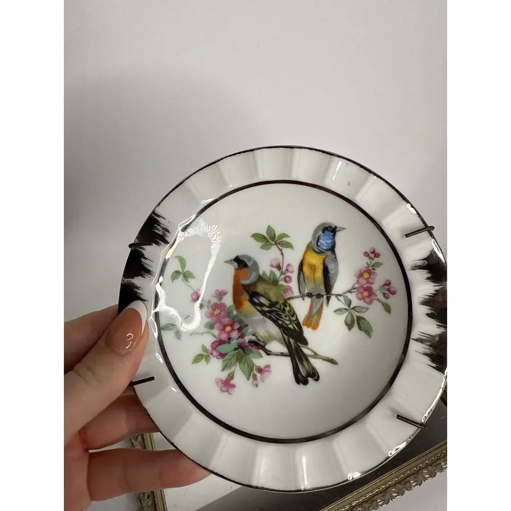 Vintage Japan Bird Plate Gold Trim Porcelain Wall Gallery Decor to Hang